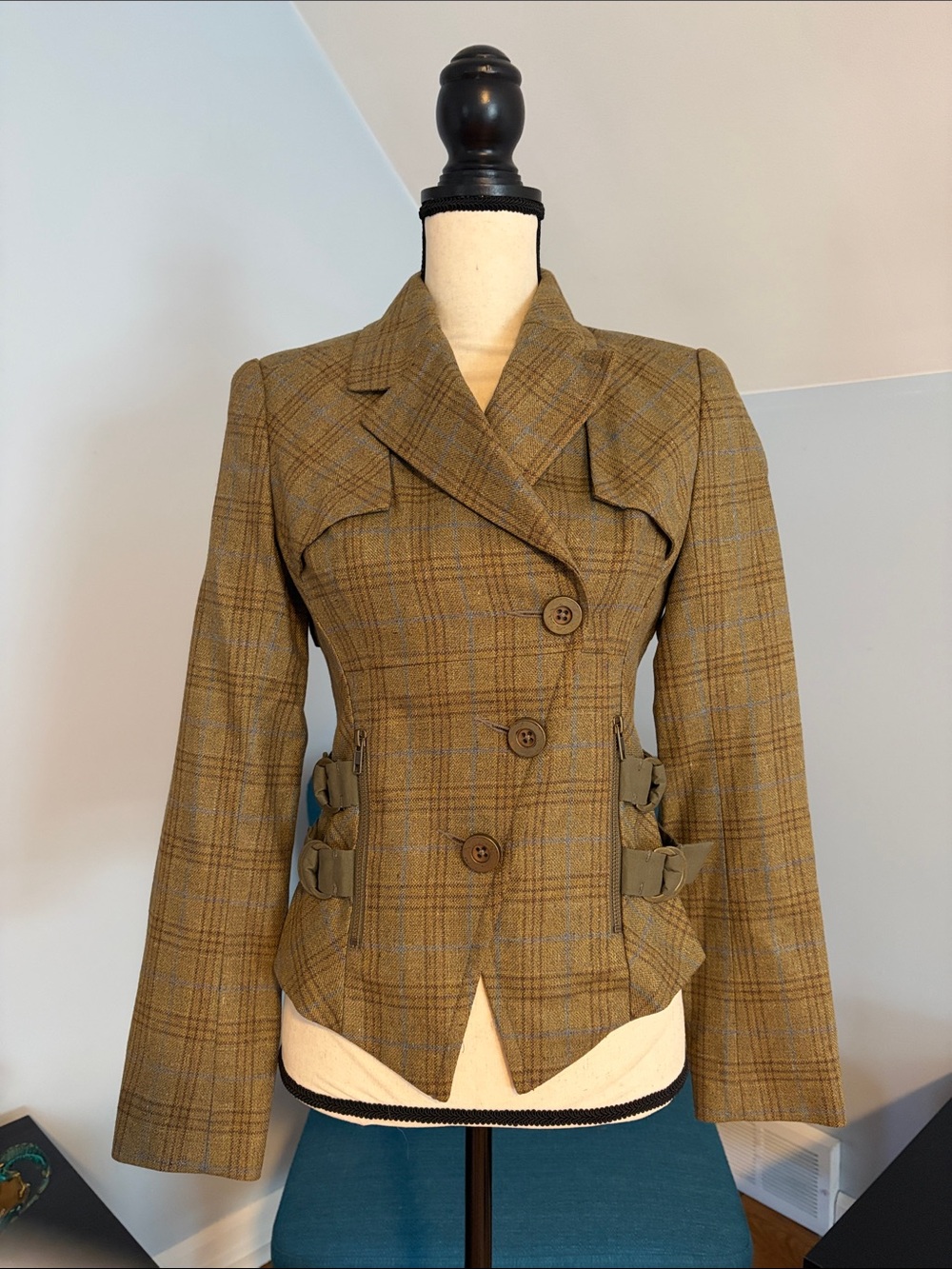 L.A.M.B. Olive Plaid Military-Styled Blazer